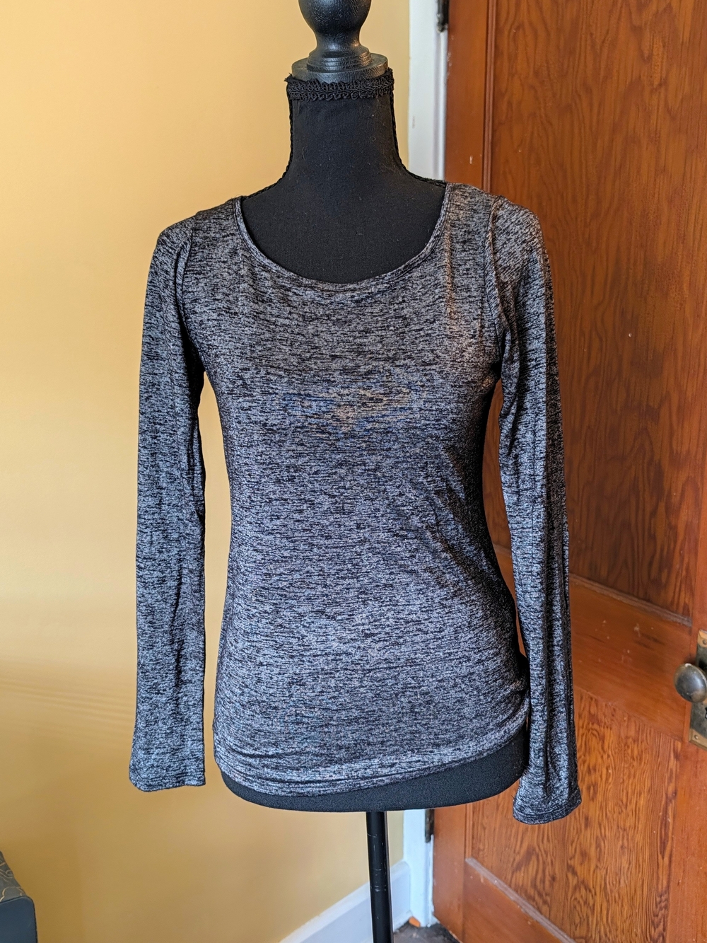 White House Black Market Gun Metal Long-Sleeve Crew Top